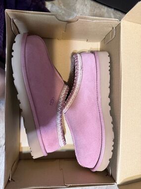UGG Women's Pink Suede Cozy Slip-On Slippers